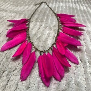 Bright pink feather necklace